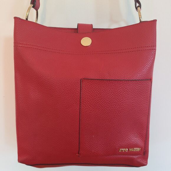Vintage Steve Madden Red Faux Leather Handbag Shoulder Bag Crossbody Bag Purse - Picture 5 of 10